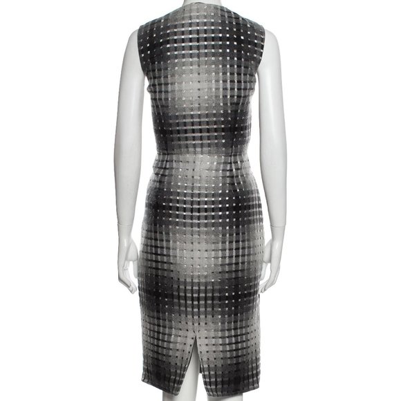 Marco de Vincenzo -- Gray Plaid Virgin Wool Over Metallic Lined Sheath Dress - Picture 14 of 15